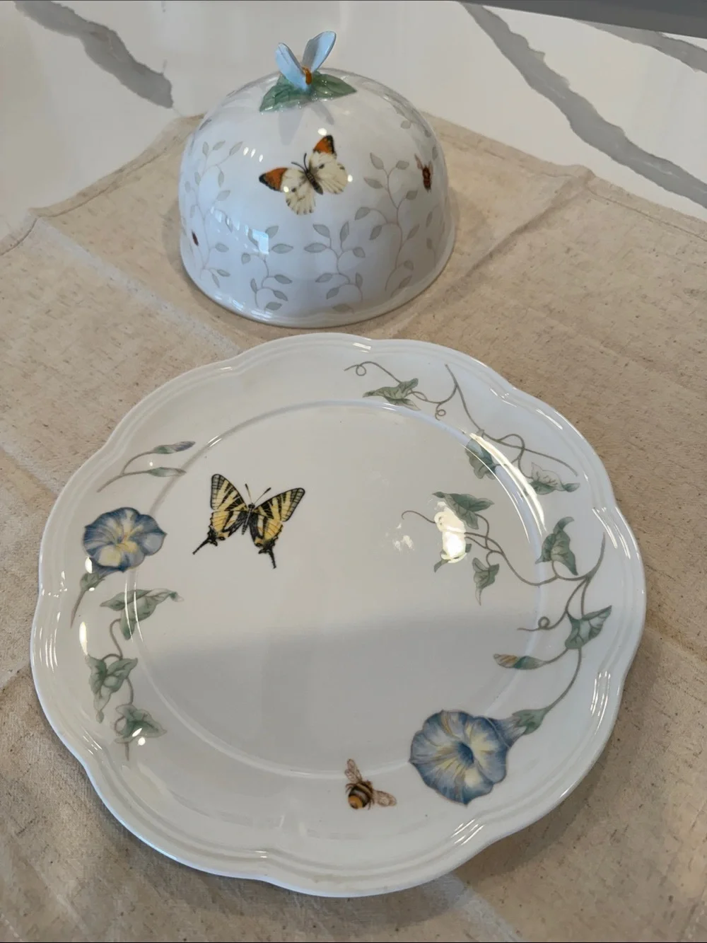 Lenox Butterfly Meadow Covered Butter Cheese Dish and Dome
